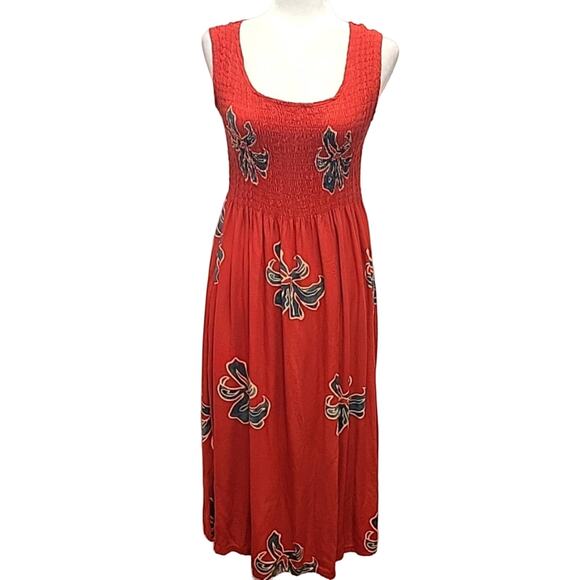 The Monkey's Designs Red Emerald Green Tan Floral Midi Sundress Women's Size OS - Picture 1 of 10